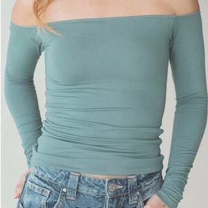 Klassy Network Off the Shoulder Long Sleeve Top - Eucalyptus - XS